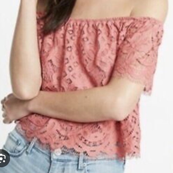 Express Romantic Coastal large NWT coral off the shoulder lace top - Picture 1 of 8